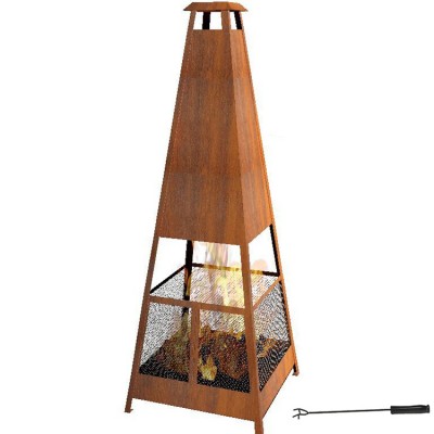 165cm Rust Fire Pit Chimney Chimenea Fireplace Patio Heater w Rain cover 